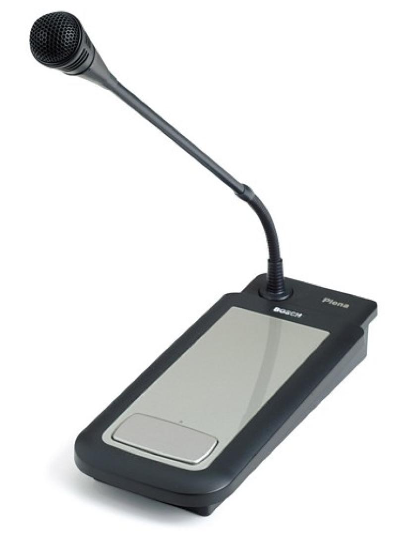 Close-up shot of a Black & Silver Public Address Paging Microphone (Gooseneck)