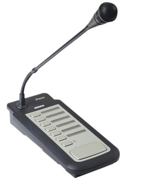 Close-up shot of a Black & Silver Six-Zone Call Station Paging Microphone for PLN-6AIO240 (Gooseneck)
