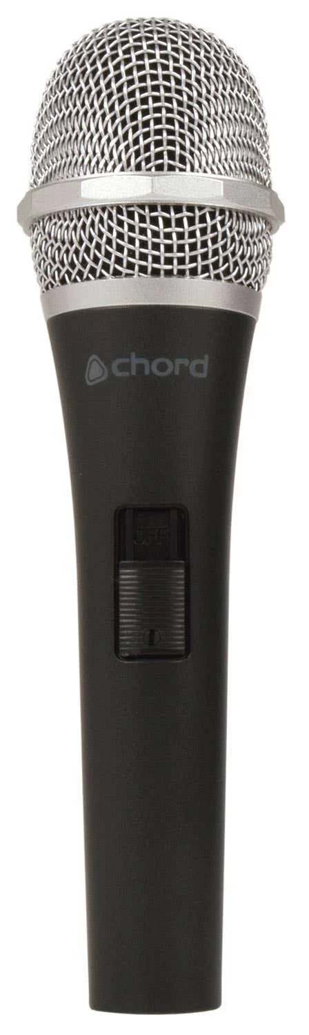 Front-facing shot of a Chord DM04 Dynamic Hypercardioid Vocal Microphone with On/Off Switch