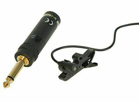 Overhead shot of a QTX TCM3 Tie Clip Microphone with cable attached