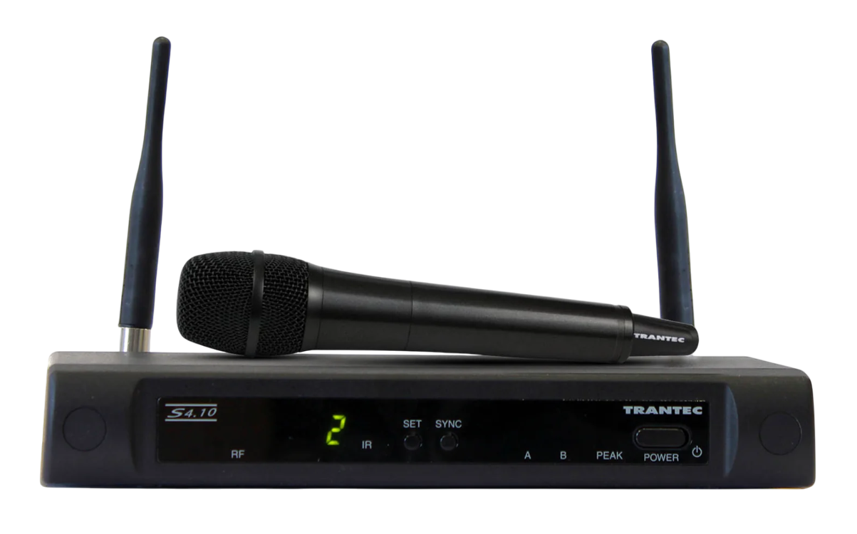 Front-facing shot of a Trantec S4.10HD Handheld Microphone System (10 Channel)