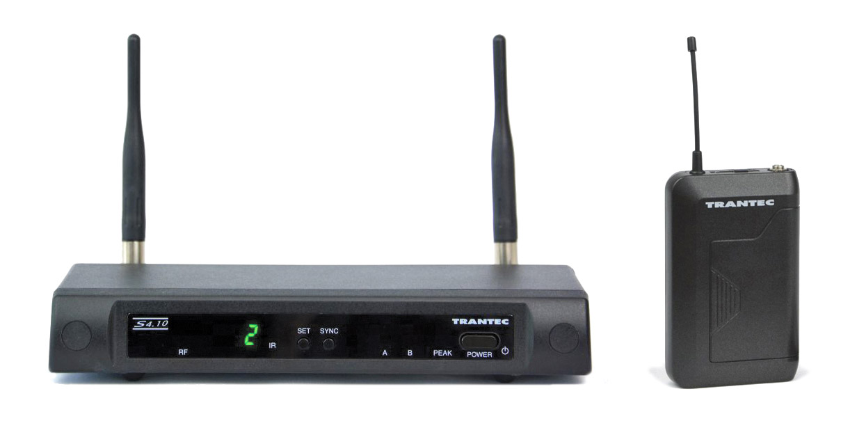 Front-facing shot of a Trantec S4.10L Lapel System (LP2 / 10 Channel)