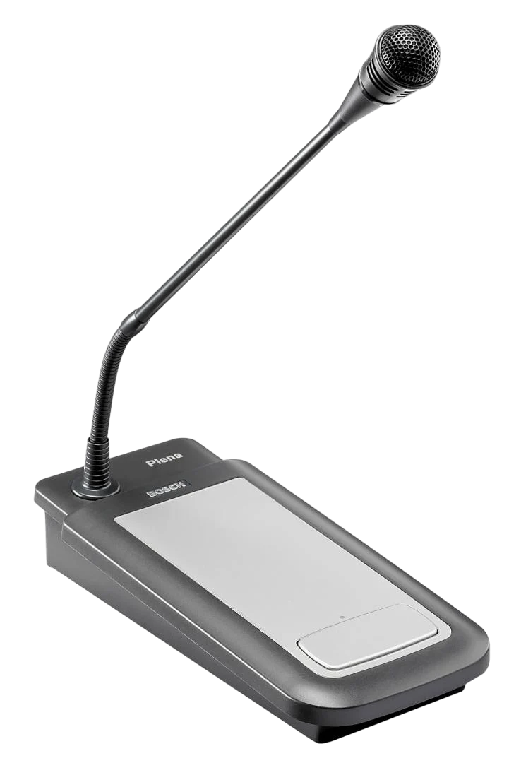 Close-up shot of a Black & Silver Single-Zone Call Station Paging Microphone (Gooseneck)