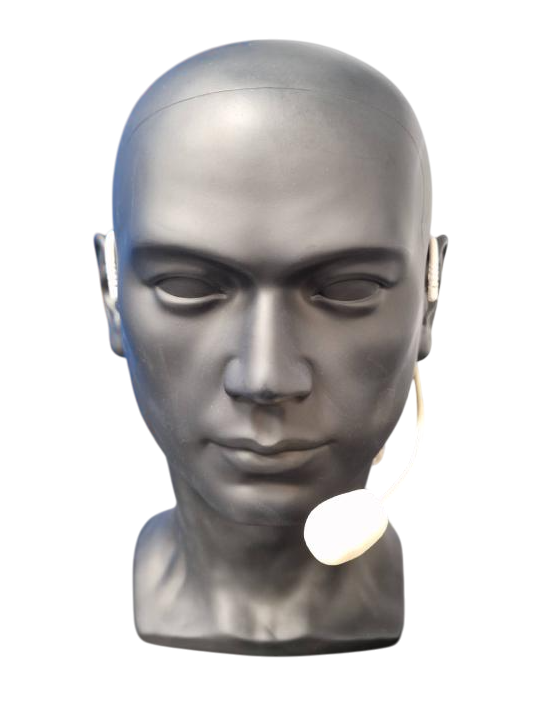 Chord FCN-35 Gallery Front-facing shot of a Beige Chord FCN-35 Neckband Microphone placed on a Mannequin Head