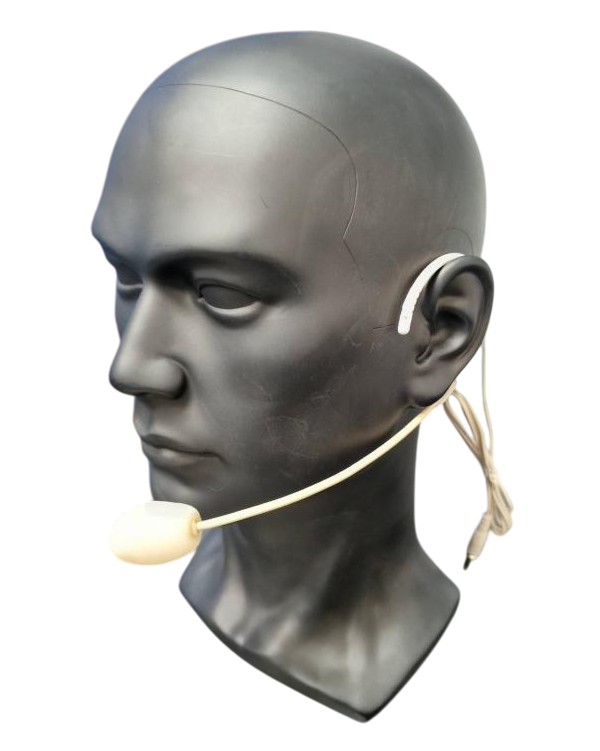 Chord FCN-35 Gallery Side-facing shot of a Beige Chord FCN-35 Neckband Microphone placed on a Mannequin Head