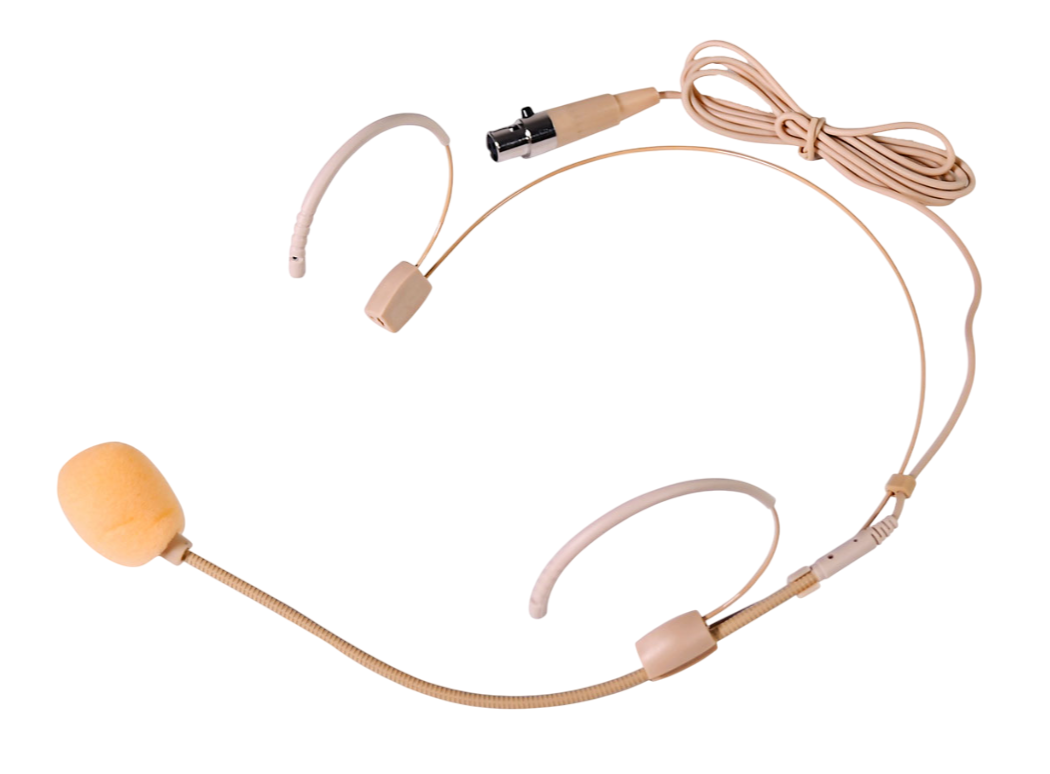 Overhead shot of a Beige Neckband Microphone (Mini XLR Connection) with attached cable
