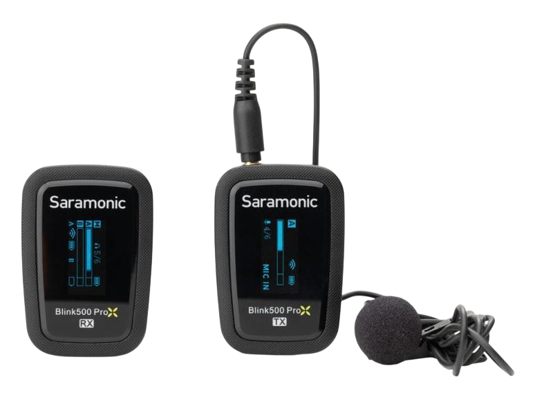 Front-facing shot of a Matte Grey Wireless Clip-On Microphone System (Lavalier)