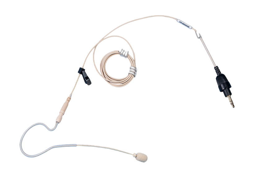 Overhead shot of a Beige-Coloured TOA-YP-M5000E Headset Microphone with cable attached