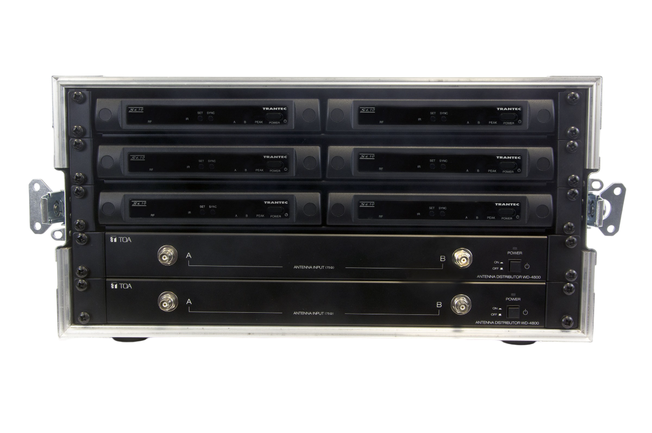 Front-facing shot of a Trantec S4.10 6-Channel Racked ‘n’ Ready System