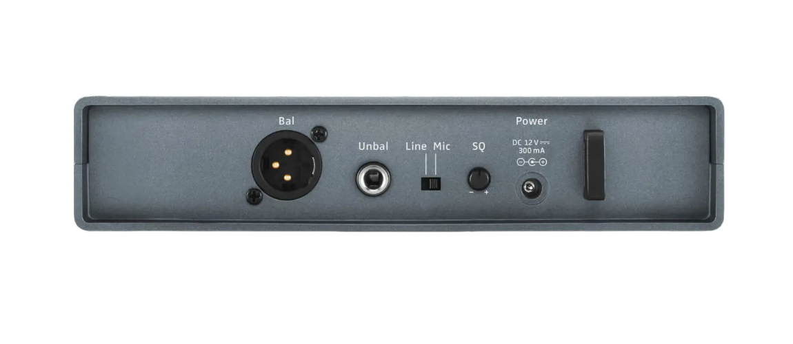 Sennheiser XSW 1-825-E Gallery Rear-facing-shot of a slate-coloured Sennheiser Wireless Receiver displaying Inputs & Connectors
